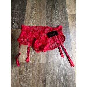 Frederick's of Hollywood Garter Panty Women S Red New Lace Strappy Lingerie